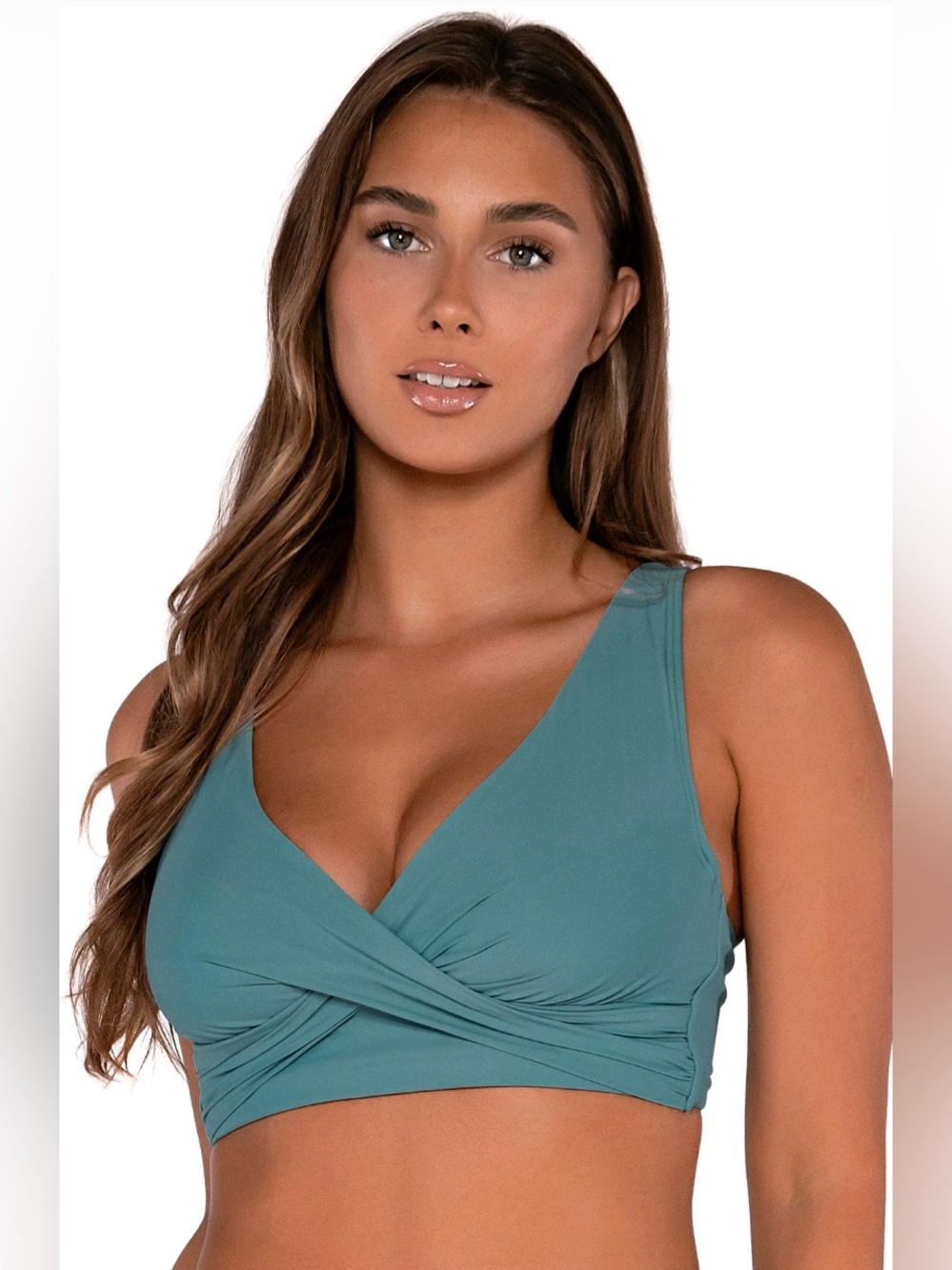 Sunsets The Elsie Bikini Top 36D 38C Ocean Blue Wrap Criss Cross Underwire NWT